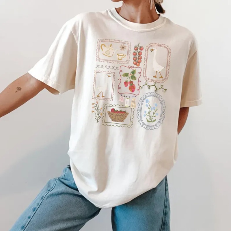 Junior Gardening Tools - Country Style Print T-Shirt Women’s Casual